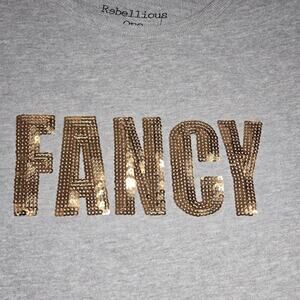 FANCY Gray Sweatshirt Gold Sequins Cropped Look GLAM GORPCORE LARGE 42" Chest